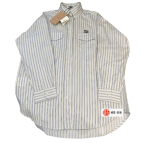 中性款刺绣条纹长款衬衣017