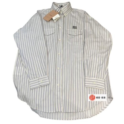 中性款刺绣条纹长款衬衣017 商品图0