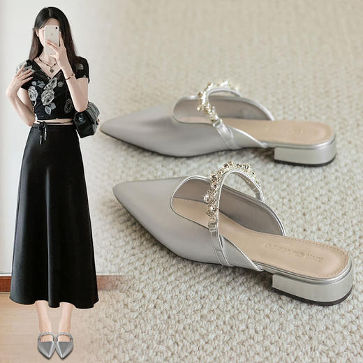 ZHR则则时尚水钻包头穆勒半拖鞋女2024夏季新款气质优雅百搭女鞋 商品图0