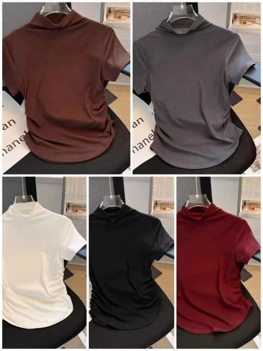 LS竹纤维女士早秋半高领收腰半袖565 商品图1