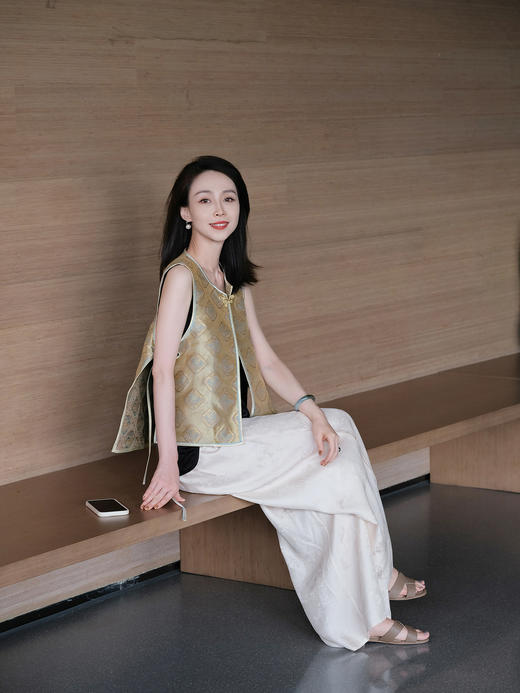 盛唐牡丹 |织金孔雀几何纹重缎宋锦马甲 商品图1