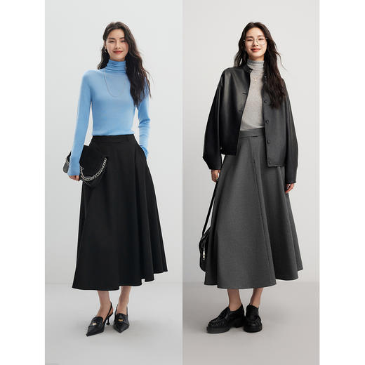棉仓356617007-格雷系含羊毛大摆量伞裙女 24秋季高智感气质TR半身裙设计感 商品图3