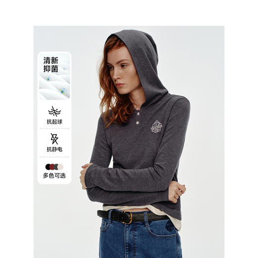 Teenie Weenie小熊字母连帽长袖T恤女冬季t恤TTLA248911H 商品图0