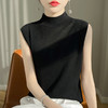 QHJY-1002精纺羊毛背心女内搭砍袖打底衫薄款纯色夏季无袖上衣镂空t恤半高 商品缩略图3