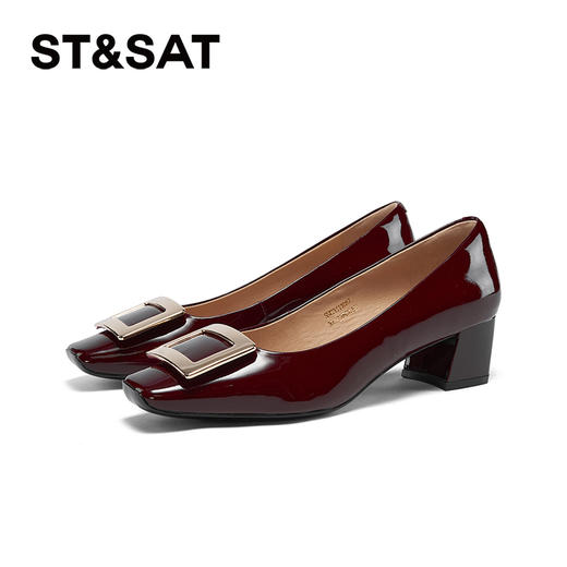 星期六经典方头金属扣粗跟单鞋SSC3111087 商品图8