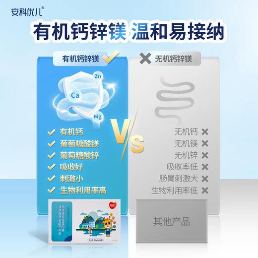 安科优儿复合蛋白肽 骨骼软骨 钙锌镁 儿童液体钙学 生运动营养 胶原蛋白 乳清肽 商品图2