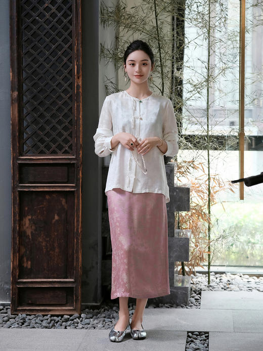 盛唐牡丹 |蝶恋花真丝松紧腰半裙 商品图0