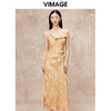 VIMAGE纬漫纪秋季新款印花设计感收腰吊带连衣裙V2207813 商品缩略图1