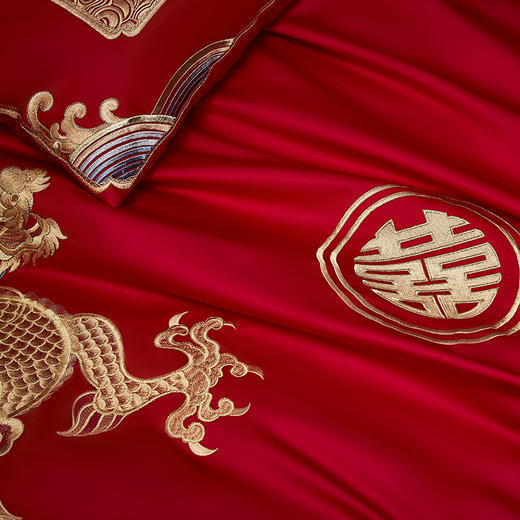自然醒160s长绒棉臻棉系列婚庆四件套高端刺绣大红色结婚陪嫁多件套床品GDS 商品图6