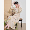 复古温柔圆领光泽感印花长袖连衣裙女早春碎褶收腰连衣裙V3142267 商品缩略图0