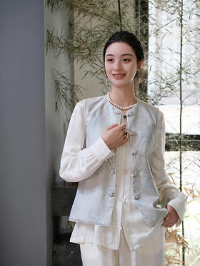 微瑕秒杀 |盛唐牡丹 |兰花纹真丝异色罗对襟马甲[特价品](特殊商品不退不换)