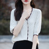 QHJY-JY992棉线假开衫女短袖2024春夏新款V领针织衫宽松薄款上衣T恤打底衫 商品缩略图3
