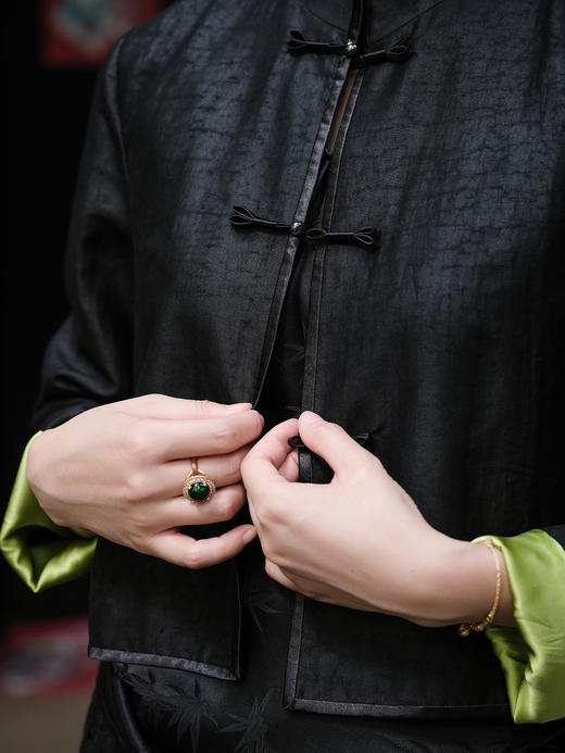 盛唐牡丹 |香云纱配翠绿色真丝外套 商品图1