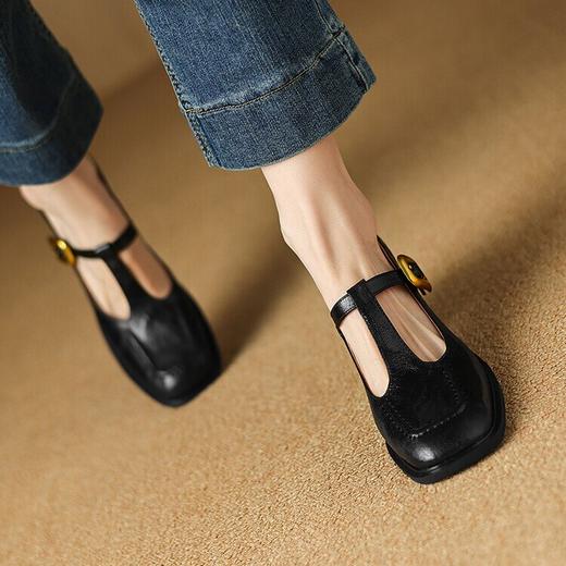 【预售5天】法式复古方头丁字扣带玛丽珍鞋女粗跟文艺气质晚晚风舒适单鞋NGMZR&7901 商品图2