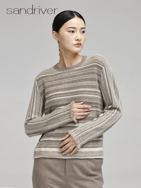 sandriver青海羊绒女提花圆领套头衫