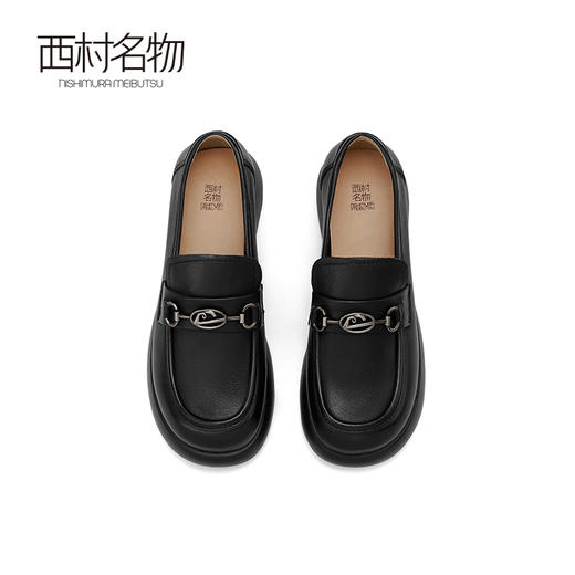 西村名物2024秋季新款百搭舒适软底真皮皮鞋中跟粗跟一脚蹬乐福鞋X24CM37851 商品图2