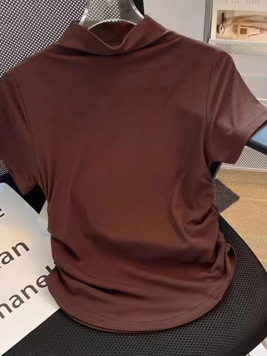 LS竹纤维女士早秋半高领收腰半袖565 商品图3