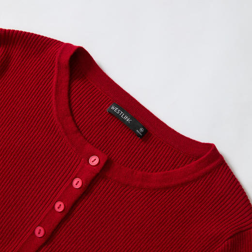 西遇长袖修身针织衫女新款薄款显瘦假两件短款上衣D3342260 商品图5