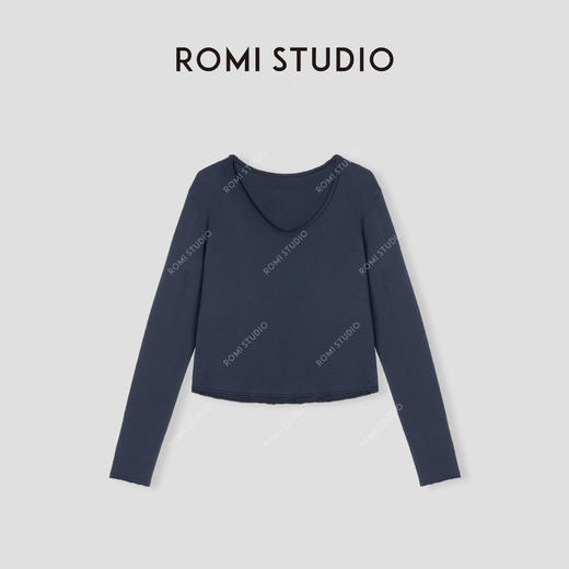 ROMI STUDIO “巴黎午后” 100%婴儿棉透气V领散口卷边T恤24SST1040 商品图1