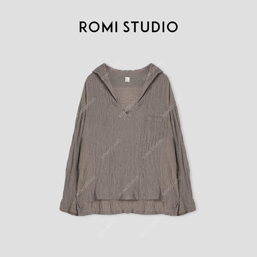 ROMI STUDIO“自我力量”100%亚麻酵洗褶皱肌理感深V衬衣 24SST1072 商品图0
