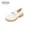 西村名物2024秋季新款百搭舒适软底真皮皮鞋中跟粗跟一脚蹬乐福鞋X24CM37851 商品缩略图1