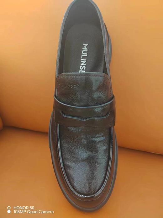 木林森秋季商务自然抓皱休闲厚底圆头皮鞋 商品图2