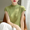 QHJY-JY1188夏季冰丝无袖针织背心半高领纯色修身显瘦上衣立体压褶短袖体恤女 商品缩略图2