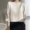 新品上市 秋季新款七分袖冰丝短袖T恤女士圆领宽松大码桑蚕丝缎面上衣T恤衫 商品缩略图1