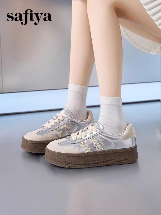 索菲娅2024年蕾丝边芭蕾风拼色复古百搭厚底德训女鞋 商品图1