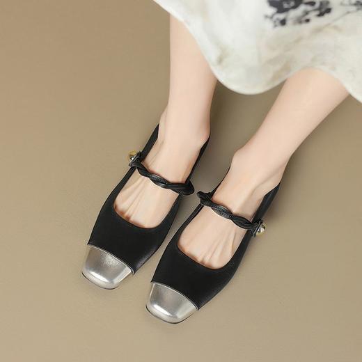 ZHR小香风玛丽珍鞋女2024新款法式百搭浅口女鞋气质白金方头单鞋 商品图6