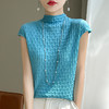 QHJY-JY1188夏季冰丝无袖针织背心半高领纯色修身显瘦上衣立体压褶短袖体恤女 商品缩略图1