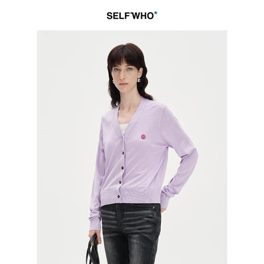 【笑脸衣橱】SELFWHO羊绒桑蚕丝混纺纯色针织开衫2024秋季新款v领气质上衣外套 商品图2