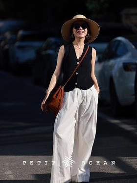 白描 设计感斜门襟休闲直筒裤