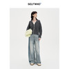 SELFWHO纯棉复古做旧拼接牛仔裤女秋季2024新款宽松百搭阔腿裤子 商品缩略图2