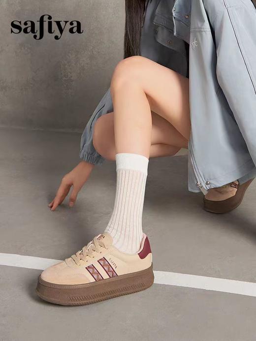 索菲娅2024年蕾丝边芭蕾风拼色复古百搭厚底德训女鞋 商品图2