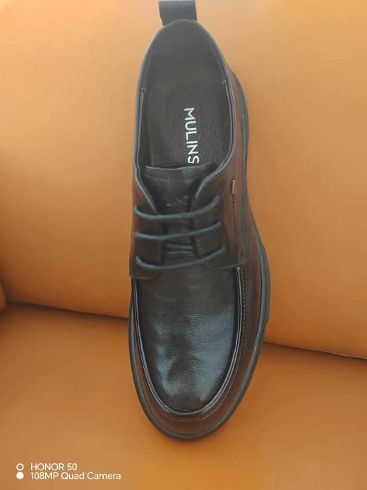 木林森秋季商务自然抓皱休闲厚底圆头系带皮鞋 商品图2