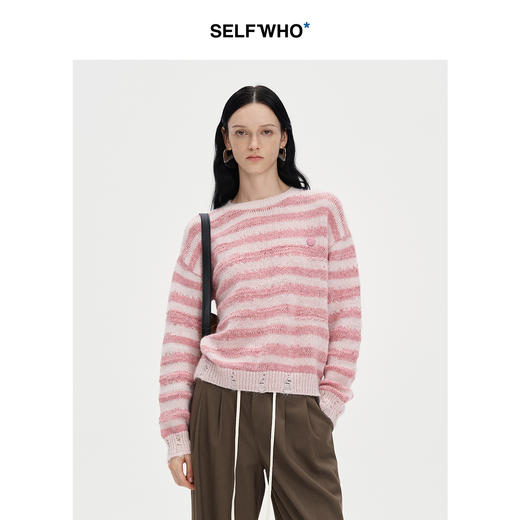 SELFWHO丝光马海毛羊毛混纺毛衣秋季女2024新款慵懒套头针织上衣 商品图0