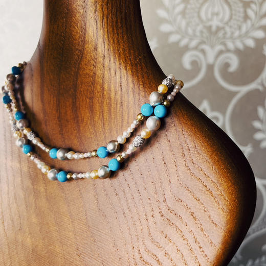 BY EVITA系列 18K镶钻石、
松石、珊瑚和
AKOYA珍珠 项链 商品图0