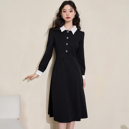 法式浪漫赫本风优雅针织连衣裙女秋季甜欲少女撞色连衣裙V3342207 商品图3