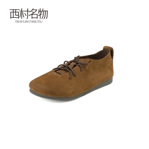 西村名物2024秋季新款森系文艺复古系带真皮圆头百搭休闲鞋女X24CM38581 商品图1