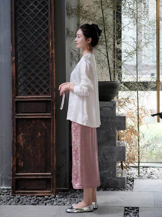 盛唐牡丹 |蝶恋花真丝松紧腰半裙 商品图1