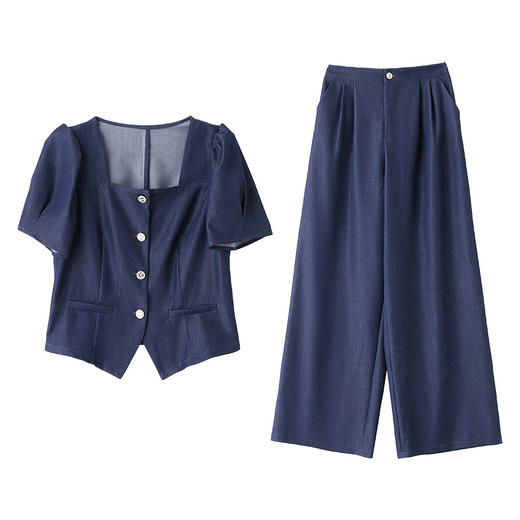 雀说 夏泡泡袖上衣薄款天丝牛仔套装女阔腿裤洋气两件套4ZF-2871 商品图4