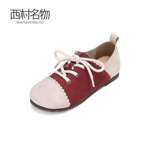 西村名物2024款秋季新款复古拼色真皮舒适柔软软底系带设计女鞋X24CM38531 商品图3