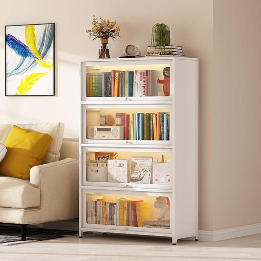 家用钢制书柜带门收纳柜儿童书架落翻盖地防尘置物架客厅展示柜子(送货上门，需自行组装) 商品图1