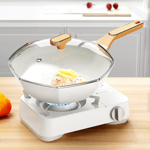 麦饭石不粘锅家用炒锅多功能便携炒菜锅厨房网红平底不沾八角锅 商品图1