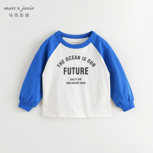 马克珍妮男女童美式学院撞色插肩长袖T恤儿童上衣秋装新款241002 商品图3