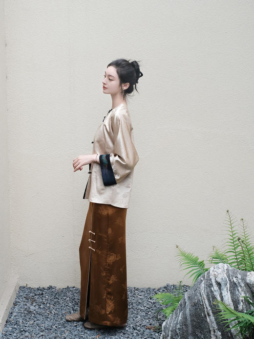 盛唐牡丹 |赤金色重缎香云纱半开衩半裙 商品图3