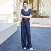 雀说 夏泡泡袖上衣薄款天丝牛仔套装女阔腿裤洋气两件套4ZF-2871 商品缩略图2