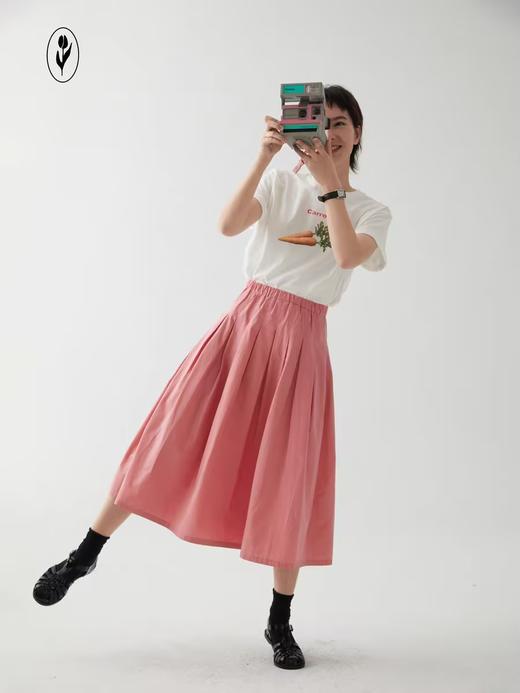 shyshystill/shy202303012/纸感全棉轻盈松紧压线百褶半身裙 商品图1