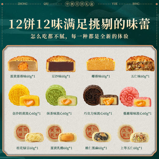 【锦礼中秋月饼礼盒】广式但蛋黄莲蓉五仁奶黄流心多口味送人送礼 中秋团圆 商品图3